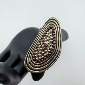 Vintage Geode Shape Bead Wire Ring Stretch Asymmetrical Statement Large Chunky